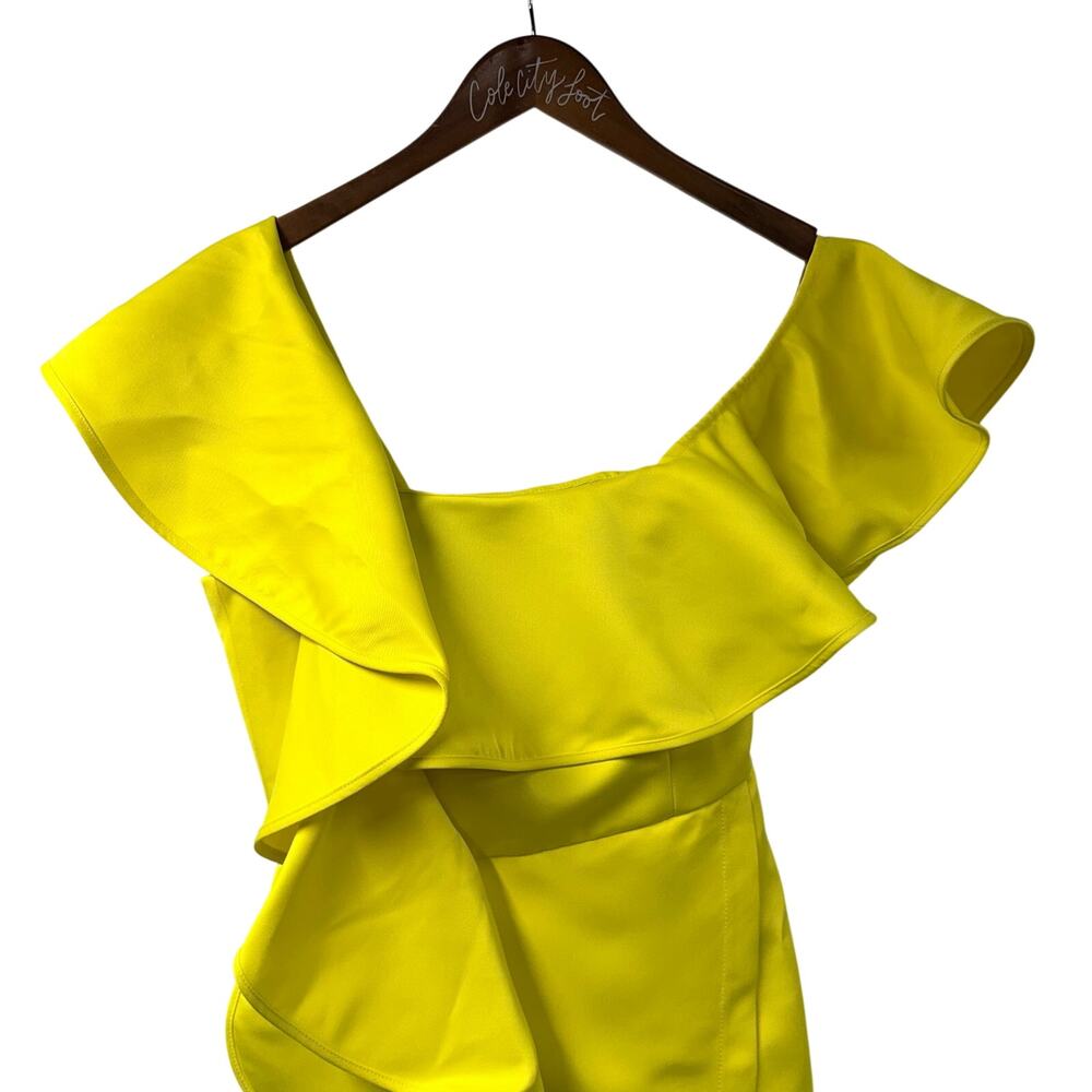 ASOS Neon Mini Dress Ruffle One Shoulder 4 Sheath Party Ruffle Fitted - Picture 2 of 10